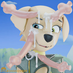bodily_fluids cum cum_on_face female feral genital_fluids genitals knot knotted_penis penis penis_on_head solo young young_feral unknowndata paw_patrol highety_(unknowndata) canid canine canis domestic_dog mammal 3d_(artwork) digital_media_(artwork) hi_res