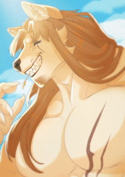anthro beard facial_hair hair kamuisamurai long_hair male muscular muscular_anthro muscular_male orange_hair samurai scar solo warrior yankisan akita akita_inu canid canine canis domestic_dog mammal spitz hi_res portrait