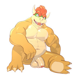 2_horns anthro balls countershading eyebrows flaccid foreskin genitals glans hair horn humanoid_genitalia humanoid_penis looking_at_viewer male male_anthro monotone_background musclegut muscular muscular_anthro muscular_male navel nude penis red_hair simple_background sitting smile smiling_at_viewer solo spread_legs spreading unretracted_foreskin vein veiny_penis white_background yellow_body jrjresq mario_bros nintendo bowser koopa scalie 1:1 absurd_res hi_res