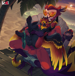 anal anal_penetration animal_genitalia animal_penis anthro avian_feet balls beach beak beverage big_balls big_penis chair_position cloud coconut coconut_drink dominant drupe_(fruit) duo equine_genitalia equine_penis eyewear eyewear_only feathered_wings feathers feet food from_behind_position fruit genitals larger_dom male male/male medial_ring neck_tuft nude palm_tree pawpads penetration penile penile_penetration penis penis_in_ass plant red_eyes sea sex size_difference sky smaller_penetrated sunglasses sunglasses_only sunset swimming_trunks_down tree tuft water wings vesper_art hellaverse helluva_boss mythology vassago_(helluva_boss) avian bird bird_demon gryphon mythological_avian mythological_creature owl_demon absurd_res hi_res