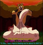 2022 anthro anthro_pred archie_comics balls big_balls big_penis canid canine canis caption cock_vore crouching dialogue digestion digital_media_(artwork) domestic_dog english_text female female_prey forest fully_inside genitals group half-erect hi_res huge_balls huge_penis hyper hyper_balls hyper_genitalia hyper_penis male male/female male_pred mammal multiple_prey nicole_the_lynx offscreen_character open_mouth outside penile penis plant sally_acorn same_size_vore sega sequence sitting_on_stump sonic_the_hedgehog_(archie) sonic_the_hedgehog_(comics) sonic_the_hedgehog_(series) spazman struggling text tree tree_stump trio uvula vore