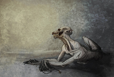 abstract_background claws dark fangs feral jewelry lying male necklace nightmare_fuel on_front simple_background solo teeth lornemilee creepypasta the_rake eldritch_abomination humanoid monster monstrous_humanoid unknown_species grey_theme