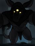 abs anthro balls bed bedroom floating foreskin fur furniture genitals glowing glowing_eyes humanoid_genitalia humanoid_penis levitation looking_at_viewer male navel nipples pecs penis smile solo yellow_eyes bgn galisteo unknown_species 2017