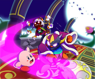 axe battle_axe floating_hands flower glowing glowing_eyes jumping male melee_weapon moon plant weapon obstinatemelon kirby_(series) nintendo king_dedede kirby masked_dedede taranza arachnid arthropod avian bird penguin spider spidr waddling_head