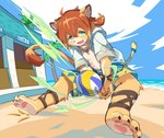 4_toes anthro ball barefoot beach bottomwear claws clothed clothing feet fur hair kemono looking_at_viewer male male_anthro multicolored_body multicolored_fur open_mouth pawpads paws ponytail sea seaside shorts soles solo tail toe_claws toes volleyball_(ball) water young young_anthro young_male youhan55 cygames world_flipper teo_(world_flipper) felid lion mammal pantherine 2023 absurd_res digital_media_(artwork) hi_res