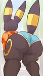 2023 ambiguous_gender anthro bent_over big_butt black_body bottomwear butt clothing eeveelution generation_2_pokemon hi_res huge_butt kiseff nintendo pokemon pokemon_(species) rear_view shirt shorts solo thick_thighs topwear umbreon wide_hips