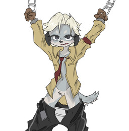 anthro balls bottomwear bottomwear_down bound briefs captured clothed clothing cuff_(restraint) flaccid foreskin fur genitals grey_body grey_fur hair handcuffs male metal_cuffs necktie open_clothing open_shirt open_topwear pants pants_down partially_clothed penis restraints shirt slim small_penis solo text tighty_whities topwear underwear white_briefs white_clothing white_hair white_underwear young young_anthro young_male futatsuchi cyberconnect2 fuga:_melodies_of_steel little_tail_bronx britz_strudel canid canine caninu canis dobermann domestic_dog mammal pinscher hi_res translated