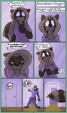 anthro cellphone clothed clothing dialogue duo electronics erection erection_under_clothing erection_under_pants female fully_clothed male male/female phone smartphone thought_bubble dirty_bunny marissa_keys tommy_keys mammal procyonid raccoon comic mother_(lore) mother_and_child_(lore) mother_and_son_(lore) parent_(lore) parent_and_child_(lore) parent_and_son_(lore) son_(lore)