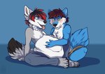 abdominal_bulge after_vore ambiguous_gender anthro anthro_pred anthro_prey barefoot belly belly_squish big_belly biped blush bottomwear cheek_tuft chest_tuft claws clothed clothing crossed_legs death digestion duo eyebrows facial_tuft fangs fatal_vore feet fingers forced fully_inside fur hair hand_on_belly hand_on_ground inner_ear_fluff inside_stomach leaning leaning_backward looking_at_another looking_at_belly male male_pred navel open_mouth oral_vore pants pawpads paws plantigrade same_size_vore scar sharp_teeth short_hair shorts simple_background sitting smile soft_vore squish stretched_stomach tail teeth toes tongue tongue_out topless tuft vore muzz ian_naxieas unex_(character) canid canine canis mammal wolf 2015 colored digital_media_(artwork) hi_res shaded signature
