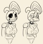 anthro beak beakless big_breasts black_collar black_sclera braces breasts cleavage clothed clothing collar crop_top eyelashes female female_anthro grey_background half-closed_eyes looking_at_viewer machine narrowed_eyes non-mammal_breasts panties print_clothing print_crop_top print_shirt print_topwear pupils sharp_teeth shirt simple_background smile solo star_print star_print_topwear teeth topwear underwear white_eyes bav five_nights_at_freddy's five_nights_at_freddy's_2 scottgames toy_chica_(fnaf) animatronic avian bird chicken galliform gallus_(genus) phasianid robot robot_anthro 2025 digital_drawing_(artwork) digital_media_(artwork)