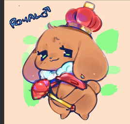 ambiguous_gender anthro biped blue_text bottomless bottomless_ambiguous bottomless_anthro brown_body brown_ears brown_nose brown_tail capelet chibi closed_smile clothed clothed_ambiguous clothed_anthro clothing crown ear_piercing empty_eyes eyelashes featureless_feet featureless_hands feet floppy_ears gender_symbol glistening glistening_eyes half-closed_eyes head_tuft headgear holding_object holding_staff lop_ears male_symbol monotone_body mouth_closed narrowed_eyes piercing red_capelet red_clothing red_topwear short_tail simple_background simple_eyes smile solo staff standing stylized_empty_eyes symbol tail tan_background text topwear tuft ligma_(artist) royal_(ligma) canid canine canis domestic_dog mammal 2025 character_name digital_media_(artwork) full-length_portrait portrait male_(lore)