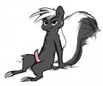 anthro biped claws cute_fangs erection fangs genitals half-closed_eyes head_tuft male narrowed_eyes nude penis simple_background sitting smile solo teeth tuft white_background fuel_(artist) disney zootopia fan_character hugh_muskroura mammal mephitid skunk striped_skunk