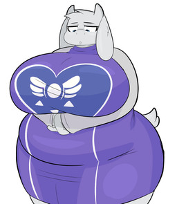 :< anthro belly big_belly big_breasts black_eyebrows blue_eyes breasts clothed clothing delta_rune_(emblem) eyebrows female hair horn huge_belly huge_breasts huge_thighs looking_at_breasts looking_at_own_breasts looking_at_self looking_down looking_down_at_self mature_anthro mature_female overweight overweight_anthro overweight_female purple_clothing purple_robe robe scut_tail short_tail simple_background solo symbol tail thick_thighs three-quarter_view white_background white_body white_ears white_hair white_horn white_tail blitzyflair undertale_(series) toriel bovid caprine goat mammal 2025 colored digital_media_(artwork) hi_res portrait shaded three-quarter_portrait