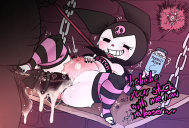 5_fingers 5_toes anthro anthro_focus anthro_penetrated armwear balls belly_blush belly_hair big_penis black_clothing black_eyes black_fingernails black_headgear black_headwear black_hood black_nails black_tail black_text_outline black_toenails blush bodily_fluids body_blush body_hair bottomless bottomless_female brown_balls brown_body brown_penis brown_skin butt butt_blush chain clitoris clothed clothing collar colored_nails cum cum_drip cum_dripping_from_penis cum_from_vagina cum_in_vagina cum_inflation cum_inside cum_on_balls cum_on_own_balls cum_on_own_penis cum_on_penis cum_on_self dark_body dark_skin dripping duo elbow_gloves erection eyelashes faceless_character faceless_human faceless_male feet female female_anthro female_focus female_on_human female_penetrated fertility_pills fingerless_gloves fingernails fingers foot_fetish foot_on_penis foot_play from_front_position fur genital_fluids genitals glistening glistening_balls glistening_genitalia glistening_penis glistening_tail gloves hand_on_belly hand_on_own_belly handwear headgear headwear heart_after_text holding_object human'd human_on_anthro human_penetrating human_penetrating_anthro human_penetrating_female humanoid_feet humanoid_genitalia humanoid_hands humanoid_penis humanoid_vulva impregnation inflation interspecies interspecies_impregnation larger_human larger_male leash leash_pull leashed_collar legwear lying male male/female male_human male_on_anthro male_penetrating male_penetrating_anthro male_penetrating_female multicolored_armwear multicolored_clothing multicolored_elbow_gloves multicolored_fingerless_gloves multicolored_gloves multicolored_handwear multicolored_legwear multicolored_stockings nails narrowed_eyes navel on_back on_ground overweight overweight_human overweight_male ovum pattern_clothing pattern_legwear pattern_stockings penetration penis pink_blush pink_clitoris pink_heart pink_nose pink_text pink_vulva plantigrade print_hood red_collar red_leash round_nose sex size_difference skull_print smaller_anthro smaller_female smaller_penetrated smug_expression smug_eyes smug_face smug_grin solo_focus spade_tail sperm_cell spread_legs spreading standing stockings striped_clothing striped_legwear striped_stockings stripes tail tail_wraps tears teeth text text_on_clothing text_on_topwear toenails toes topwear two_tone_armwear two_tone_clothing two_tone_elbow_gloves two_tone_fingerless_gloves two_tone_gloves two_tone_handwear two_tone_legwear two_tone_stockings vaginal_fluid_string vaginal_fluids vaginal_fluids_on_penis vein veiny_penis vulva vulva_blush white_body white_butt white_fur wraps meweeze onegai_my_melody sanrio kuromi demon human lagomorph leporid mammal rabbit 2025 digital_media_(artwork) english_text hi_res