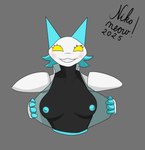 4_fingers anthro black_body breasts female fingers front_view nipples presenting presenting_breasts simple_background smile solo nikomeow deltarune undertale_(series) tasque_manager absurd_res half-length_portrait hi_res portrait