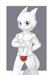 anthro border bulge cheek_tuft closed_smile clothed clothing detailed_bulge facial_tuft fur glistening glistening_eyes grey_background head_tuft horn jockstrap looking_at_viewer male mouth_closed red_clothing red_eyes red_jockstrap red_underwear simple_background slight_smile smile solo standing tail topless tuft underwear unsigned white_body white_border white_fur white_horn young kewkungzn monmon20028 mythology dragon furred_dragon furred_scalie mythological_creature mythological_scalie scalie absurd_res hi_res portrait three-quarter_portrait