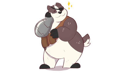 1_eye anthro blush cybernetic_arm cybernetic_limb cybernetics disability eye_patch eyewear machine male overweight overweight_anthro overweight_male prosthetic prosthetic_arm prosthetic_limb slightly_chubby solo haroldsitofox cartoon_network mao_mao:_heroes_of_pure_heart badgerclops badger cyborg mammal mustelid musteline absurd_res hi_res