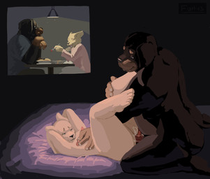 anal anal_penetration animal_genitalia animal_penis anthro anus balls bed bedroom_eyes big_butt bodily_fluids brown_body brown_fur butt canine_genitalia canine_penis clothed clothing cum cum_inside dominant duo erect_nipples erection fur furniture genital_fluids genitals knot knotted_penis larger_dom larger_male looking_at_viewer lying male male/male male_penetrated male_penetrating male_penetrating_male muscular muscular_anthro muscular_male narrowed_eyes nipple_fetish nipple_pinch nipple_play nipples nude on_back on_bed penetration penile penis pinch presenting presenting_hindquarters romantic romantic_ambiance romantic_couple romantic_sex seductive sex size_difference smaller_penetrated smile submissive submissive_male thick_thighs furtiv3 canid canine canis domestic_dog humanoid mammal mastiff molosser rottweiler absurd_res digital_media_(artwork) hi_res