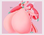 anthro big_breasts big_butt breasts butt claws featureless_breasts female huge_breasts hyper hyper_breasts leaning leaning_forward markings pink_background pink_body red_eyes sickle_claw simple_background solo toe_claws hemoabdomen nintendo pokemon arthropod generation_7_pokemon insect lurantis pokemon_(species) 2023 hi_res