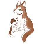 1:1 2024 alternate_version_at_source ambiguous_gender bow_(feature) brown_line_art canid canine canis collar colored_line_art daughter_(lore) domestic_dog duo eyelashes feral green_eyes hi_res mammal mother_(lore) mother_and_child_(lore) mother_and_daughter_(lore) parent_(lore) parent_and_child_(lore) parent_and_daughter_(lore) paws shaded simple_background stup1destg1rl white_background young
