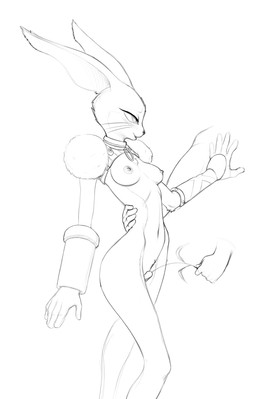 anthro blush breasts clothing duo female gloves hand_around_waist handwear holding_waist looking_at_another mostly_nude navel nipples offscreen_character sex solo_focus teasing hush_button .hack cyberconnect2 mia_(.hack) domestic_cat felid feline felis mammal hi_res monochrome sketch