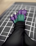 3_toes absurd_res anthro bodily_fluids bottomwear claws clothing dragon feet foot_shot hi_res male muffin_(muffinvinvin) muffinvinvin musk mythological_creature mythological_scalie mythology pants paws scalie soles solo sweat toe_claws toes