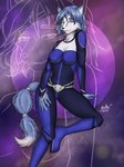 anthro blue_body blue_fur blue_hair breasts clothing female fur hair jewelry looking_at_viewer necklace pose simple_background smile smirk solo white_body white_fur pistacho nintendo star_fox krystal_(star_fox) canid canine cerinian fox mammal absurd_res digital_media_(artwork) hi_res pinup