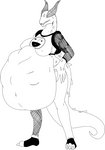 abdominal_bulge adult_swim alien anthro belly big_belly big_breasts breasts cartoon_network clothed clothing digestion drdeadman eyeless female female_pred horn interstellar_demon_stripper monochrome non-mammal_breasts overweight overweight_anthro overweight_female punk reptile rick_and_morty scalie slightly_chubby soft_vore solo spikes spots stretchy tail thick_tail vore wide_hips