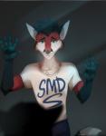 anthro biped bodily_fluids clothed clothing crying looking_at_viewer male simple_background solo standing tears hihikori canid canine fox mammal