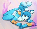 5_fingers anthro aphrodisiac aroused blue_body blue_fur bodily_fluids bottomwear breasts clothed clothing cute_fangs drooling drugged fangs featureless_breasts female fingers fur green_eyes hair half_naked heart_eyes heart_symbol ineffective_clothing jewelry loincloth medium_breasts necklace no_underwear open_mouth pelvic_curtain poison_gas saliva solo substance_intoxication tattoo teeth tongue topless wince alipse nintendo star_fox star_fox_adventures krystal_(star_fox) canid canine fox mammal