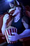 anthro blue_eyes food male popcorn scar solo sassypants mythology rakan canid canine canis mammal mythological_canine mythological_creature werecanid werecanine werecreature werewolf wolf 2019 digital_media_(artwork)