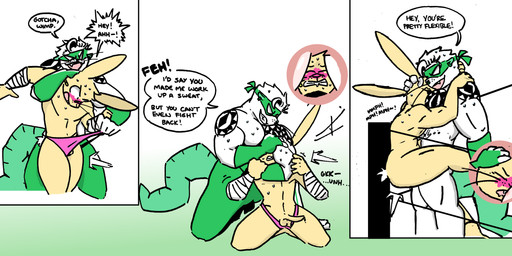 anal anthro armpit_fetish armpit_sniffing bandage bandage_on_face big_tail blush bodily_fluids cum cum_on_body cutaway dialogue dripping ear_piercing ear_ring face_on_chest facial_piercing fighting_ring genital_fluids humiliation lane_(goodjobrammy) lifting_partner male male/male mask moan muscular muscular_male nose_piercing nose_ring pec_smothering pecs piercing precum precum_drip public public_humiliation questionable_consent ring_piercing septum_piercing septum_ring smothering sniffing speech_bubble sports_mask sportswear sweat tail tattoo text wedgie wraps wrestler wrestling wrestling_briefs wrestling_mask wrestling_match wrestling_outfit wrestling_tights goodjobrammy_(artist) diamondback_(goodjobrammy) american_opossum lagomorph leporid mammal marsupial rabbit absurd_res comic english_text hi_res nonbinary_(lore)