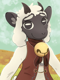 anthro bell bloom clothed clothing day light neckwear outside haika cult_of_the_lamb massive_monster_(studio) lamb_(cult_of_the_lamb) bovid caprine mammal sheep absurd_res hi_res lighting shaded