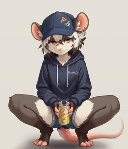 Rating: s
ID: 5653812
Date: 2025-06-19 16:09:12 -0400
Status: active
Score: 24
american_opossum anthro band-aid band-aid_on_face bandage bandage_on_face barefoot baseball_cap beverage beverage_can bottomwear chest_tuft claws clothed clothing crouching ear_piercing ear_ring ear_tuft fangs feet female fully_clothed fur grey_background hair hat headgear headwear holding_beverage holding_object hood_down hoodie kemono looking_at_viewer mammal marsupial piercing pink_nose ring_piercing short_hair shorts simple_background sinelesh smile solo spread_legs spreading tail teeth toe_claws toes topwear tuft virginia_opossum yellow_eyes post #5653812