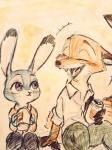 anthro female fur group male offscreen_character saritaaaaaaa82 disney zootopia judy_hopps nick_wilde canid canine fox lagomorph leporid mammal rabbit red_fox true_fox 2017 3:4