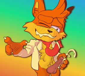 anthro balls erection genitals glans gradient_background male masturbation nails penile penis simple_background solo rocky_racum bubsy_(series) bubsy_4d bubsy_bobcat domestic_cat felid feline felis mammal hi_res