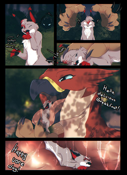 almost_fully_inside anthro anthro_on_anthro beak black_body black_claws black_ears black_fur blue_eyes bodily_fluids cheek_tuft claws dipstick_ears duo ear_markings ear_tips extreme_size_difference facial_tuft feathers forced forest fur grass grey_body grey_eyes grey_fur hair happy in_mouth in_throat inside_stomach lying macro_anthro macro_male male male/male micro_anthro micro_male multicolored_ears nature neck_tuft nude on_front on_ground on_tongue open_mouth oral_vore outside panicking partially_inside pawpads plant red_body red_ear_tips red_feathers red_fingers red_inner_ear red_nose saliva size_difference smile tail text tongue tongue_out tree tuft vore white_body white_feathers white_fur shyryp vore_day vore_day_2025 accipitrid accipitriform avian bird buteo canada_lynx chickenhawk felid feline lynx mammal red-tailed_hawk 2025 absurd_res artist_name comic digital_media_(artwork) english_text hi_res