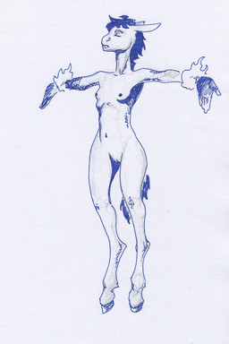 anthro breasts female hooves mane nipples nude nude_anthro simple_background solo tail unguligrade adeptus-monitus 2:3 monochrome traditional_media_(artwork)