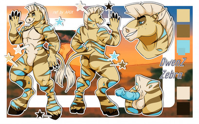 animal_genitalia animal_penis anthro balls big_balls blue_body blue_eyes blue_fur equine_genitalia equine_penis fur genitals hooves male muscular nipples nude penis sheath solo tail miingo dwenzorse equid equine horse hybrid mammal zebra zebroid zorse model_sheet