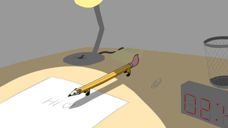 desk feral furniture morphid night pencil_(object) solo table vulpexfox animate_inanimate canid canine fox hybrid mammal 16:9 hi_res widescreen