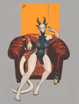5_fingers alcohol anthro areola armchair bathrobe bathrobe_only beverage big_breasts black_areola black_body black_markings black_nipples black_scales breasts chair cigarette clothing container cup drinking_glass feet female female_anthro fingers furniture genitals glass glass_container glass_cup glistening glistening_body holding_object huge_breasts looking_at_viewer lounging markings navel nipples non-mammal_breasts robe sagging_breasts scales sitting smoke sofa solo spread_legs spreading tail toes vulva white_body white_scales wine wine_bottle wine_glass yellow_eyes flowerdino mythology ypera_(ayx) dragon mythological_creature mythological_scalie reptile scalie 2026 absurd_res digital_media_(artwork) hi_res