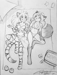 antenna_hair anthro beach beach_blanket bikini bird's-eye_view breasts cellphone chest_tuft clothed clothing cooler dipstick_tail duo electronics female footwear furgonomic_footwear furgonomics gloves_(marking) hair high-angle_view inner_ear_fluff leg_markings lying markings navel on_back open_mouth outside phone relaxing sandals sarong shoes simple_background small_breasts smile socks_(marking) stripes swimwear tail tail_markings tuft two-piece_swimsuit conditional_dnp tom_fischbach twokinds flora_(twokinds) laura_(twokinds) asterozoan canid canine echinoderm felid fox keidran mammal marine pantherine starfish tiger 2024 graphite_(artwork) greyscale hi_res monochrome pencil_(artwork) sketch traditional_media_(artwork)