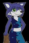 anthro blue_body blue_fur clothed clothing female flat_chested fully_clothed fur green_eyes hand_on_hip looking_at_viewer pose simple_background smile solo standing transparent_background young zeklullaby bloodline bloodline_(webcomic) ember_(bloodline) canid canine canis mammal wolf 2017 2:3 absurd_res alpha_channel digital_media_(artwork) hi_res signature