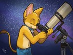 anthro bell bell_collar clothed clothing collar fur fur_tuft male night partially_clothed sky solo telescope topless tuft yellow_body yellow_fur pandapaco felid feline mammal