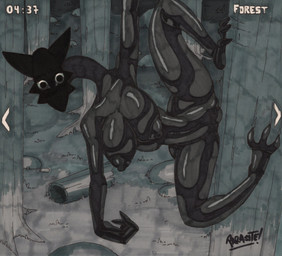 3_fingers 3_toes anomaly anthro areola big_areola big_breasts black_body black_eyes black_skin breasts camera_view creepy creepy_face curvy_figure detailed_background feet female fingers forest genitals glistening glistening_body glistening_breasts glistening_legs glistening_skin glistening_thighs hourglass_figure huge_areola huge_breasts huge_hips huge_thighs long_arms long_legs looking_at_viewer night nightmare_fuel nipples nude nude_anthro nude_female outside plant plump_labia puffy_nipples small_waist solo thick_thighs toes tree voluptuous voluptuous_anthro voluptuous_female vulva wide_hipped_anthro wide_hipped_female wide_hips parasitedeath i'm_on_observation_duty monster 2026 absurd_res hi_res