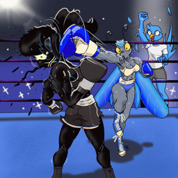 antennae_(anatomy) anthro beak blue_body boots boxing boxing_gloves bra breasts clothing feathers female fight fighting_ring footwear group hair handwear mouthless non-mammal_breasts ponytail shoes sport sports_bra sports_panties trio underwear fellowthewulf bluesky_(social_media) twitter x_(social_media) bluesky_butterfly tweetfur twitter_bird arthropod avian butterfly humanoid insect lepidopteran 1:1 2024 digital_media_(artwork) hi_res meme