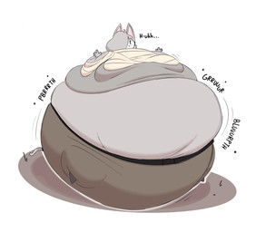 abdominal_scar animal_mask anthro belly belt big_belly black_text bloated bodily_noises breasts clothed clothed_anthro clothed_female clothing female female_anthro fur grass grey_body grey_ears grey_fur grey_grass grey_hair grey_tail hair huge_belly hyper hyper_belly hyper_inflation immobile inflation mask navel plant pointy_ears prick_ears rumbling_stomach scar solo spherical_inflation tail text tight_clothing wearing_mask wraps maddeku gata_the_future_russian_kitty gata_preobrazhenskaya domestic_cat felid feline felis mammal russian_blue 2024 hi_res