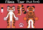 4_fingers 4_toes ambiguous_gender anthro biped color_swatch cute_fangs fangs feet fingers fluffy_chest front_view fur markings open_mouth open_smile orange_body orange_fur pawpads pink_nose pink_pawpads rear_view red_eyes smile solo standing striped_body striped_fur striped_markings striped_tail stripes tail tail_markings teeth text toes white_body white_fur transformtiger flamie_tiger felid mammal pantherine tiger 2023 character_name english_text flat_colors hi_res model_sheet female_(lore)