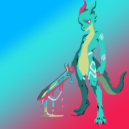 ambiguous_gender anthro markings melee_weapon pose rgb_lighting standing sword weapon 0x0001 kobold scalie 1:1 2025 absurd_res colored digital_drawing_(artwork) digital_media_(artwork) hi_res