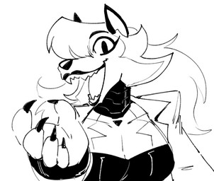 5_fingers anthro claws clothed clothing fingers jacket lips looking_at_viewer machine open_mouth open_smile sharp_teeth simple_background smile solo teeth topwear white_background anaugi kaita_(the-hydroxian) android canid canine canis mammal robot wolf 2023 black_and_white monochrome sketch